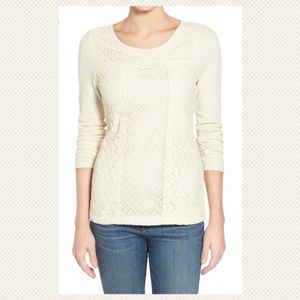 Lucky Brand Mixed Lace Front Thermal Top S